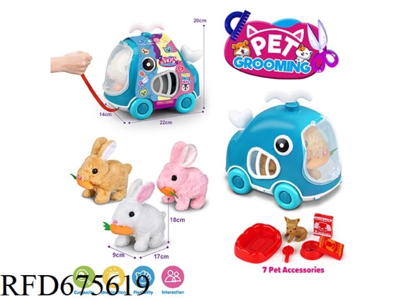 WHALE LEASH CART + ELECTRIC PLUSH RADISH RABBIT + ACCESSORIES