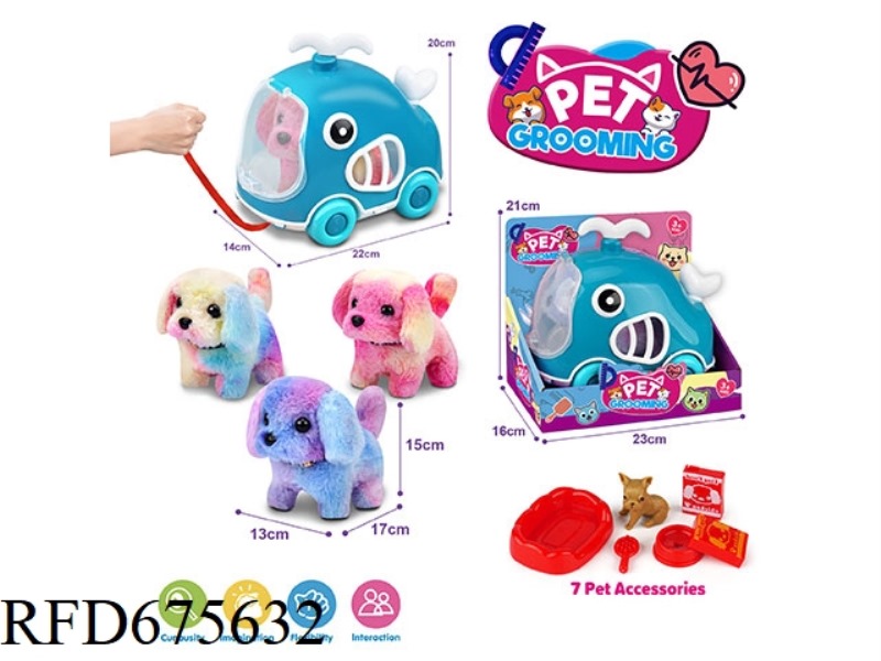 WHALE LEASH CART + ELECTRIC PLUSH COLORFUL DOG + ACCESSORIES
