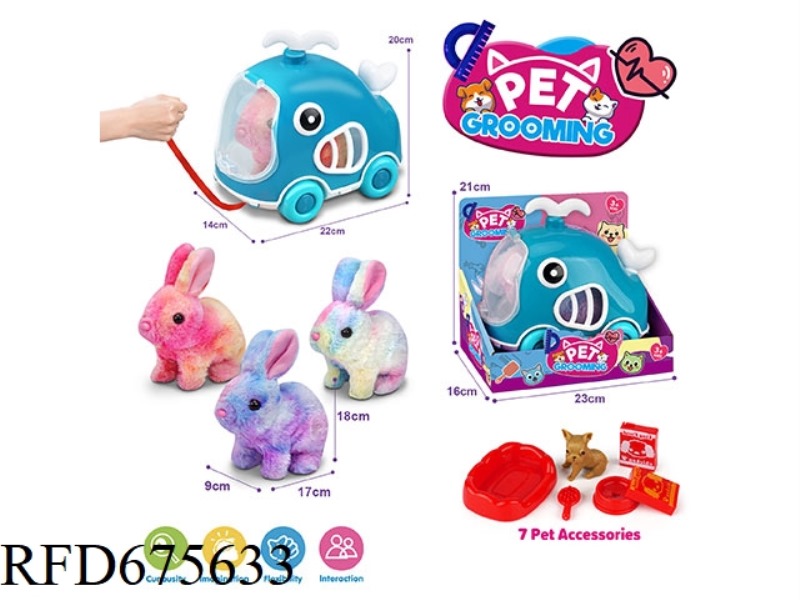 WHALE LEASH CART + ELECTRIC PLUSH COLORFUL RABBIT + ACCESSORIES