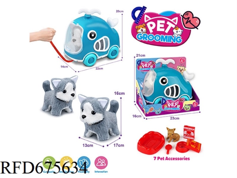 WHALE LEASH CART + ELECTRIC PLUSH HUSKY + ACCESSORIES