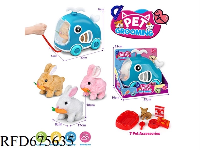 WHALE LEASH CART + ELECTRIC PLUSH RADISH RABBIT + ACCESSORIES