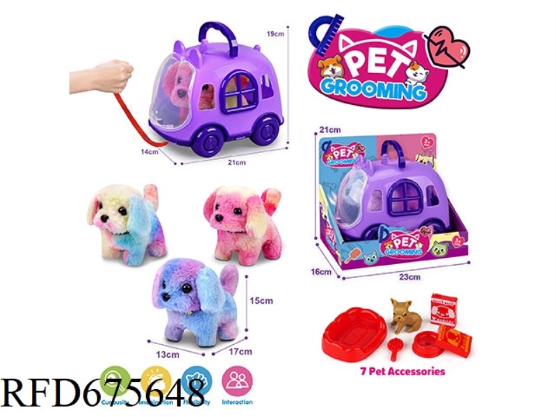 PURPLE LEASH BIKE + ELECTRIC PLUSH COLORFUL DOG + ACCESSORIES