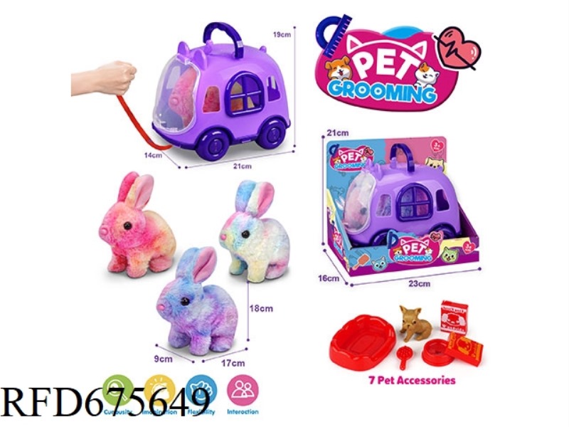 PURPLE LEASH BIKE + ELECTRIC PLUSH COLORFUL RABBIT + ACCESSORIES