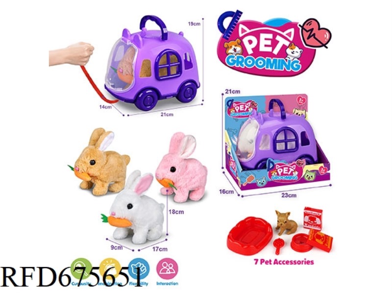 PURPLE DRAWSTRING CART + ELECTRIC PLUSH RADISH RABBIT + ACCESSORIES