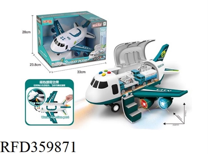 LIGHTS, MUSIC, SPRAY, INERTIAL DEFORMATION CITY STORAGE AIRPLANE 35X32X17 (PLUS 1 WATER BOTTLE WITHO