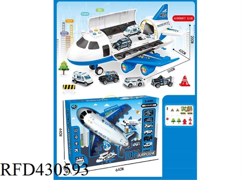 POLICE STORAGE PLANE WITH LIGHT AND MUSIC WITH 6 TROLLEYS WITH MAP