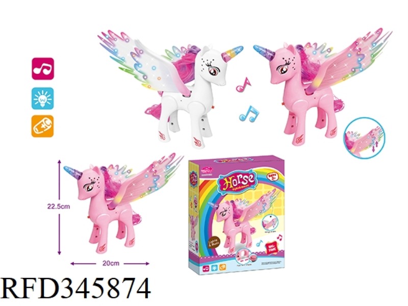 ELECTRIC HORSE BELT FLAPS WINGS AND LIGHTS. MUSIC SLIDES