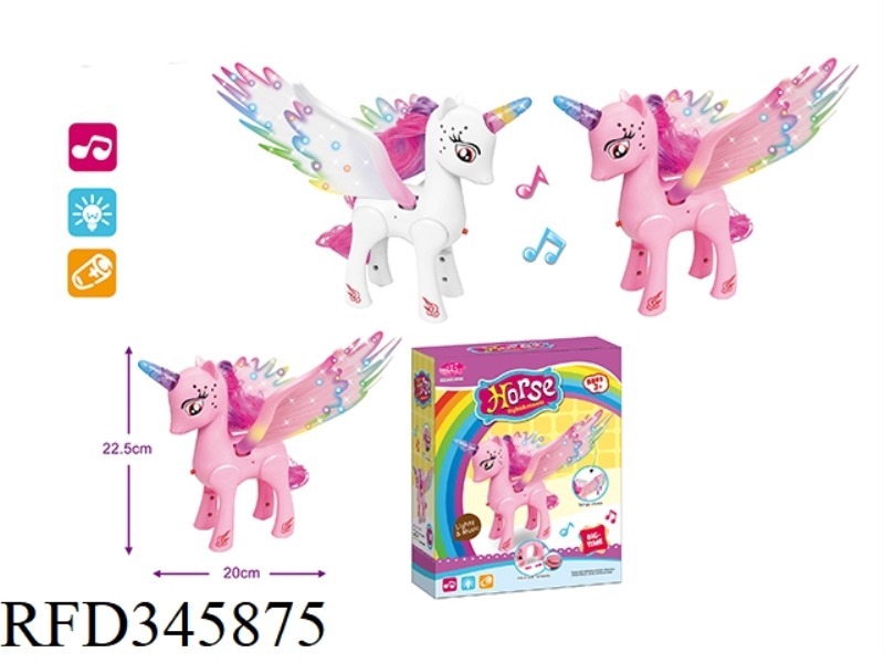 ELECTRIC HORSE WITH WINGS AND LIGHTS. MUSIC SLIDING