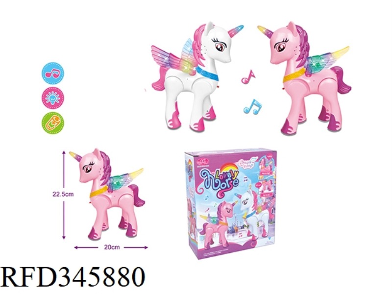 ELECTRIC HORSE WITH BENZENE WINGS, LIGHT AND MUSIC