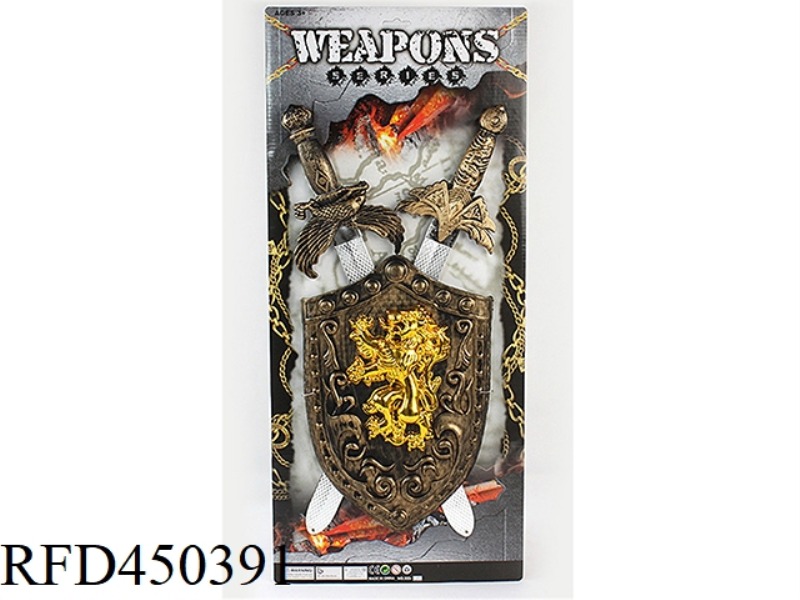 BRONZE WEAPON SET DOUBLE SWORD + HORN SHIELD