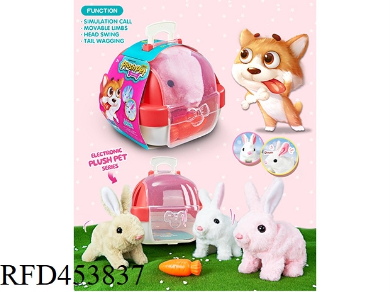 ELECTRIC PLUSH RABBIT + CAGE + RADISH