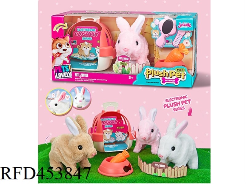 ELECTRIC PLUSH MEDIUM RABBIT + RABBIT BLUE + FOOD POT + RADISH + MIRROR + COMB