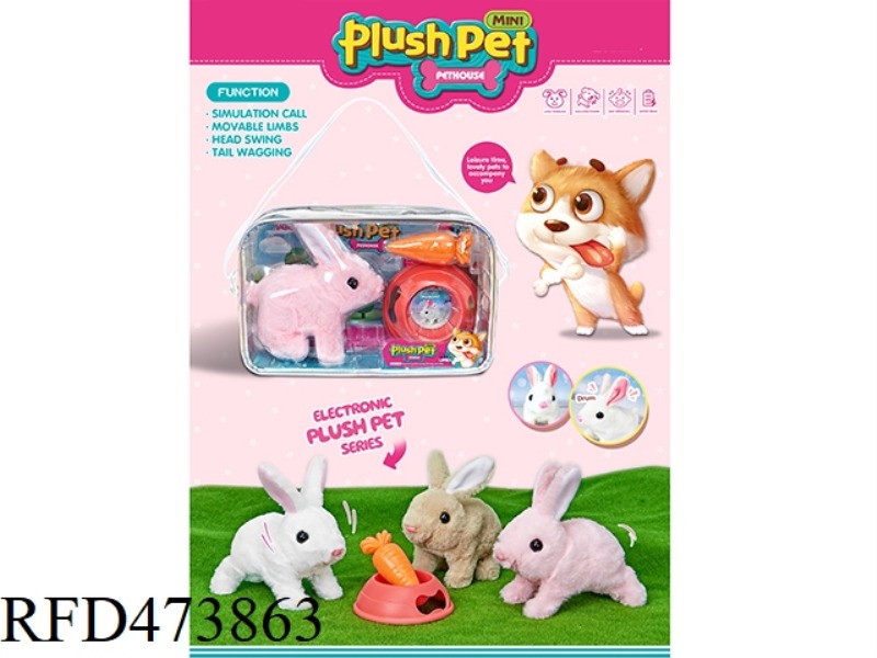 ELECTRIC PLUSH RABBIT + SATCHEL + FOOD BOWL + RADISH