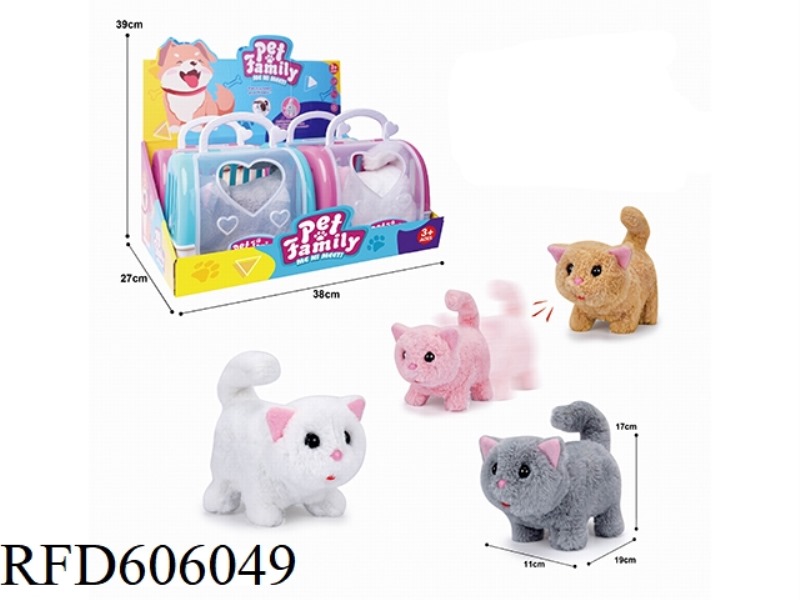 ELECTRIC PLUSH WALKING CAT + CARRIER 4PCS
