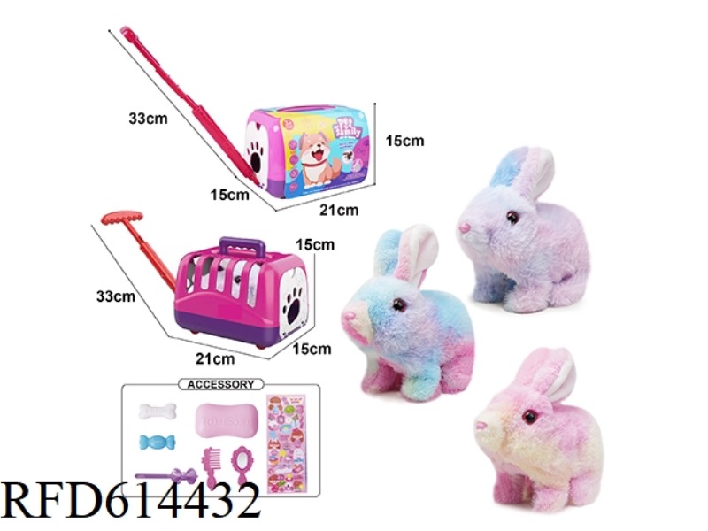 ELECTRIC PLUSH COLOR WALKING RABBIT + CARRIER + SMALL ACCESSORIES