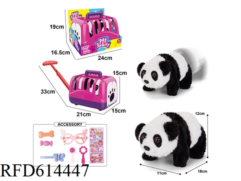 ELECTRIC PLUSH WALKING PANDA + CARRIER + SMALL ACCESSORIES