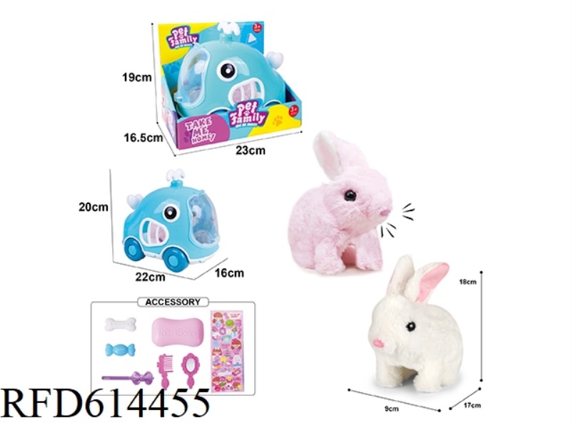 ELECTRIC PLUSH RED AND WHITE WALKING RABBIT + WHALE CAGE + SMALL ACCESSORIES