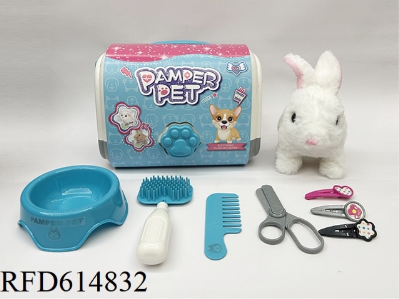 WHITE ELECTRIC/LIGHT BROWN RABBIT WITH CAGE