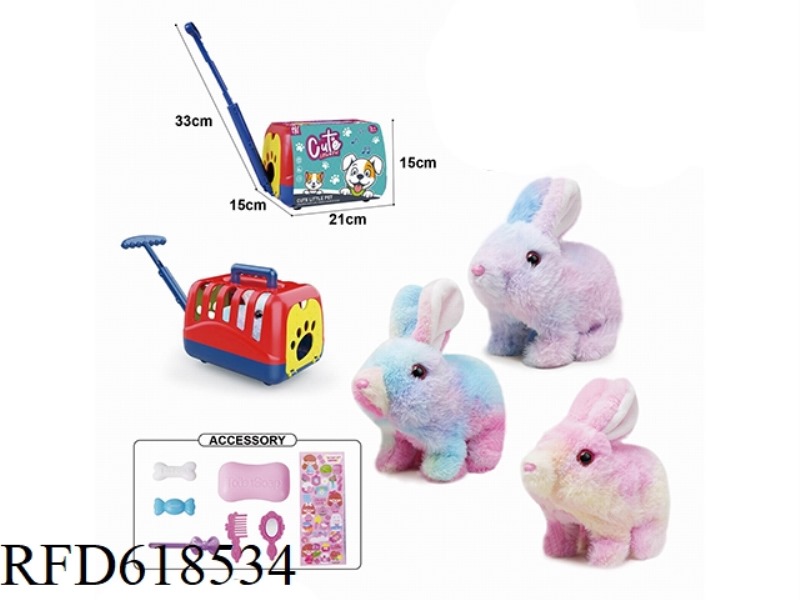 ELECTRIC PLUSH COLOR WALKING RABBIT + HAND-PULLED CAGE + ACCESSORIES