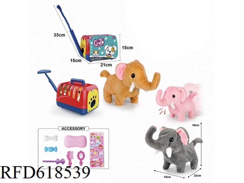ELECTRIC PLUSH WALKING ELEPHANT + CARRIER + ACCESSORIES