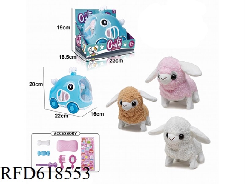 ELECTRIC PLUSH WALKING LAMB + CAGE + ACCESSORIES