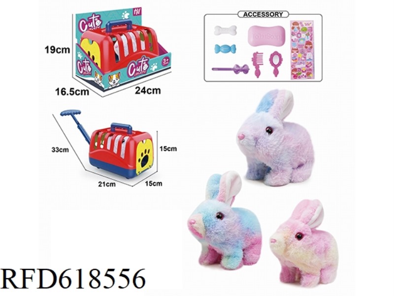 ELECTRIC PLUSH COLOR WALKING RABBIT + HAND CAGE + ACCESSORIES