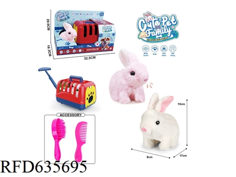 DOG CAGE+ELECTRIC WALKING PLUSH RABBIT TOY+ACCESSORIES