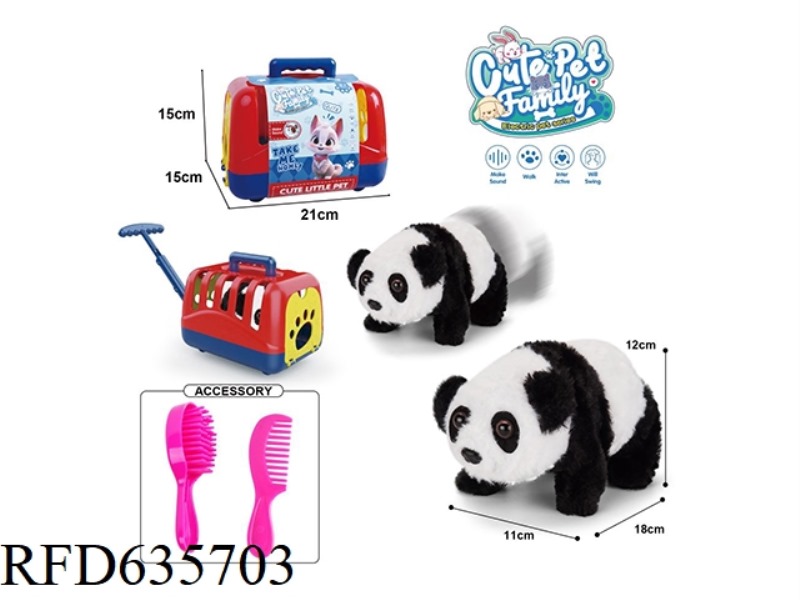 DOG CAGE+ELECTRIC WALKING PLUSH PANDA TOY+ACCESSORIES