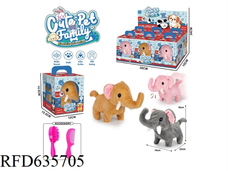 ELECTRIC WALKING PLUSH ELEPHANT TOY+ACCESSORIES 6PCS/DB