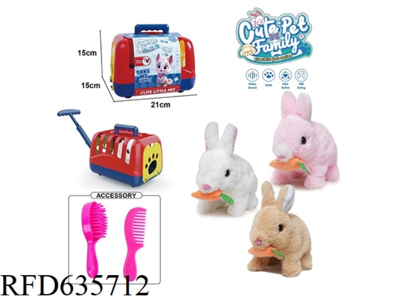 DOG CAGE+ELECTRIC WALKING PLUSH RABBIT TOY+ACCESSORIES