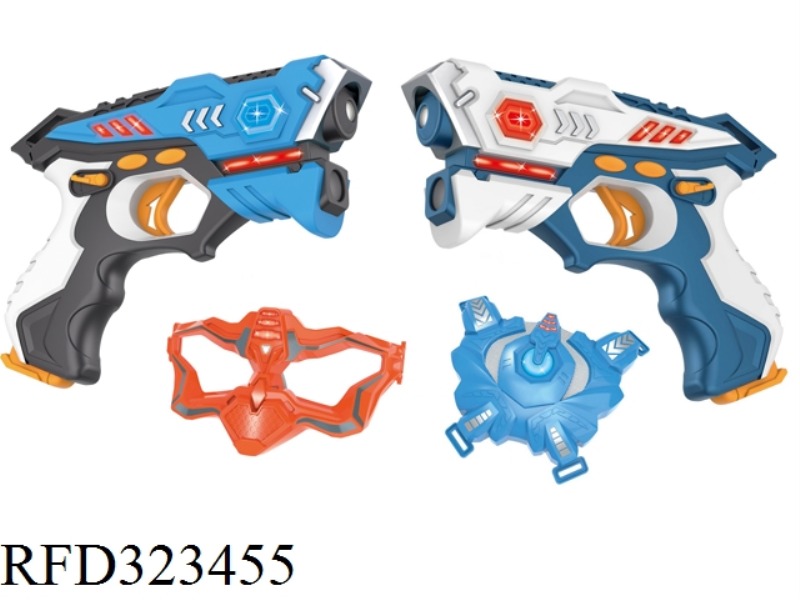 DOUBLE GUN MASK VEST SET BLUE GUN + WHITE GUN + MASK + VEST