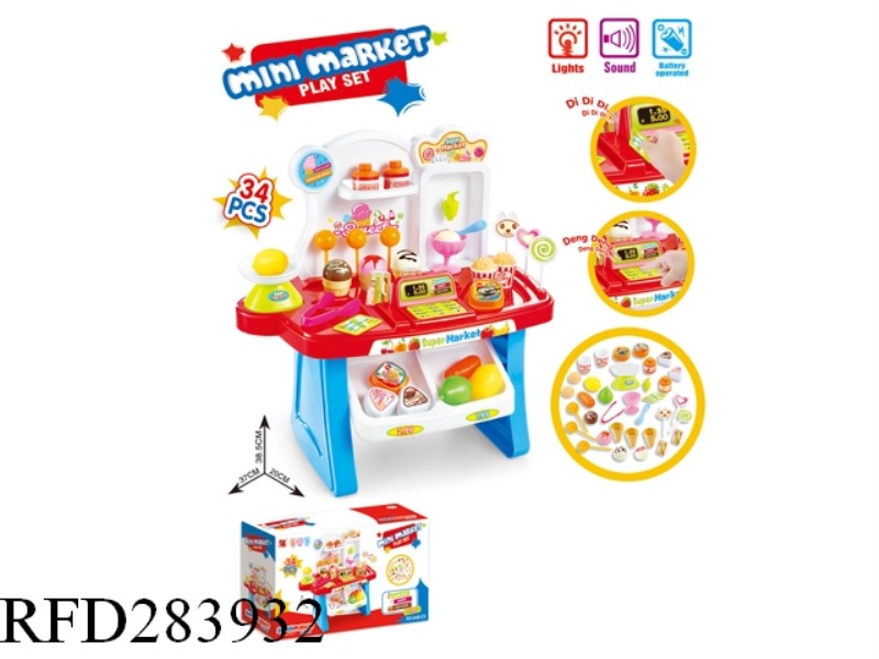 MINI MULTIFUNCTION SUPERMARKET TABLE WITH LIGHT AND SOUND 34PCS