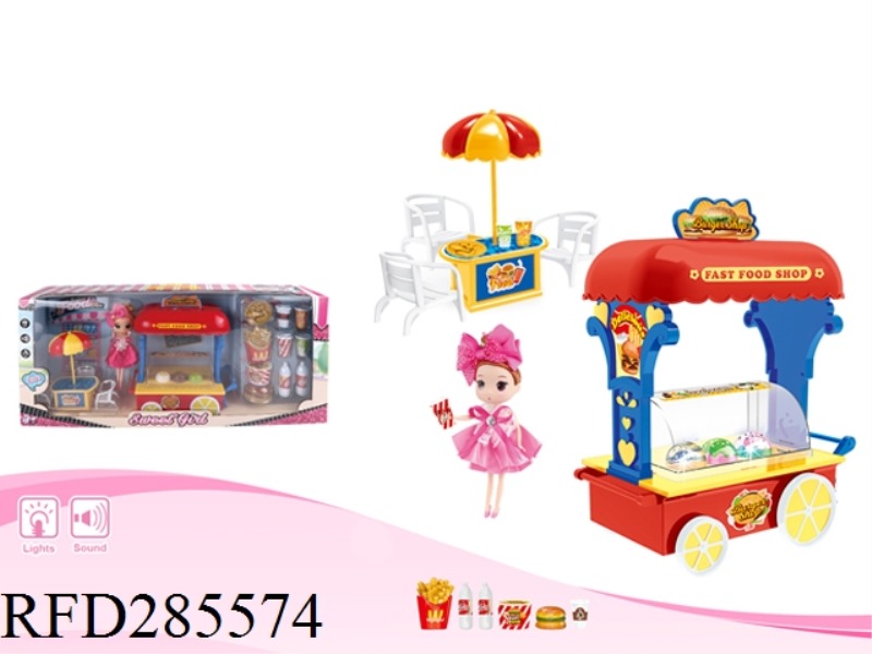 PLAY HOUSE HAMBURGER CART WITH LIGHT AND MUSIC+DOLL