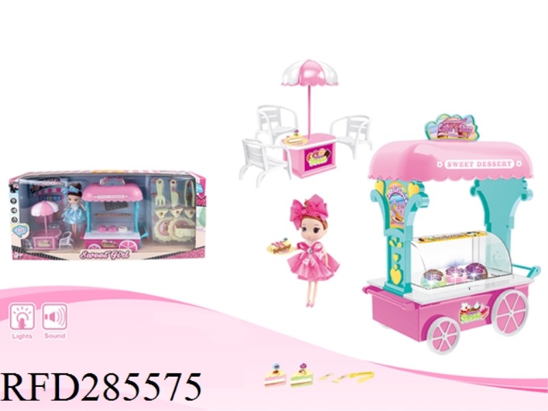 PLAY HOUSE CAKE CART WITH LIGHT AND MUSIC+DOLL