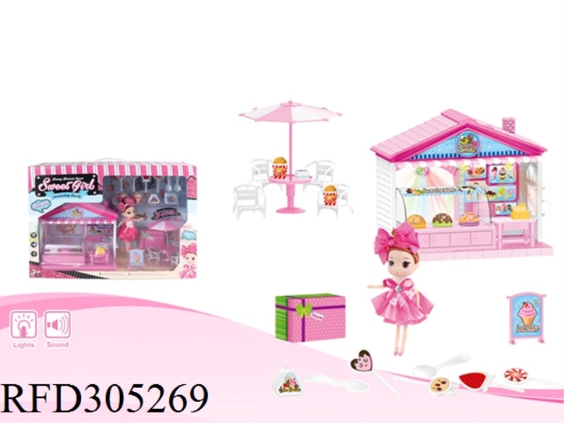 PLAY HOUSE ICE CREAM SHOP WITH LIGHT AND MUSIC+DOLL