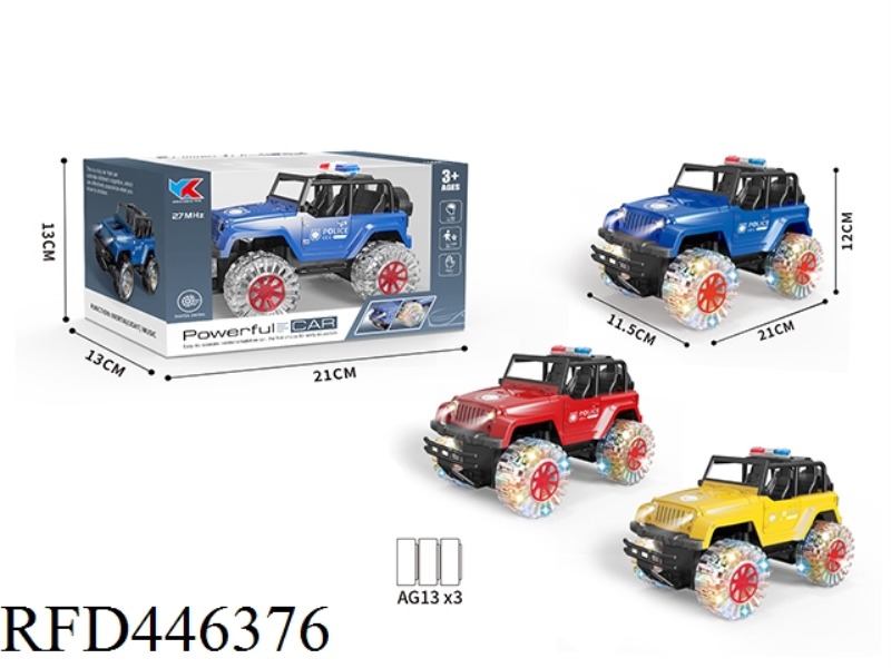 1: 18 INERTIA JEEP POLICE CAR + HEADLIGHTS + FOUR-WHEEL COLORFUL GLARE LIGHTS
