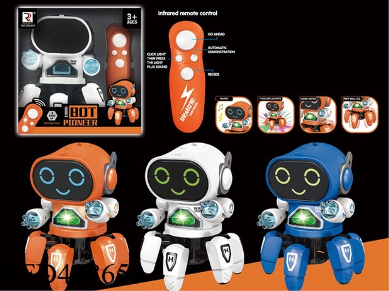 INFRARED REMOTE-CONTROLLED SIX-CLAW ROBOT WITH LIGHTS AND MUSIC