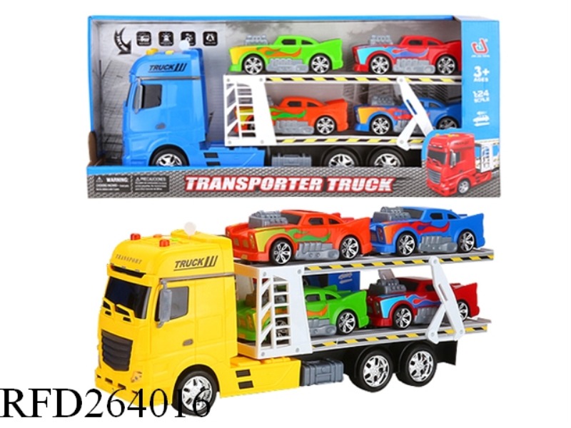 FRICTION TRAILER WITH LIGHT AND SOUND(WITH CAR 4PCS) INDUDE BATTERY