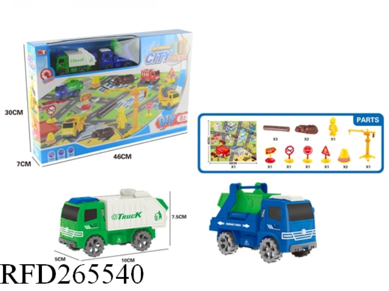FRICTION GARBAGE TRUCK AND DIY CITY CARPET SET