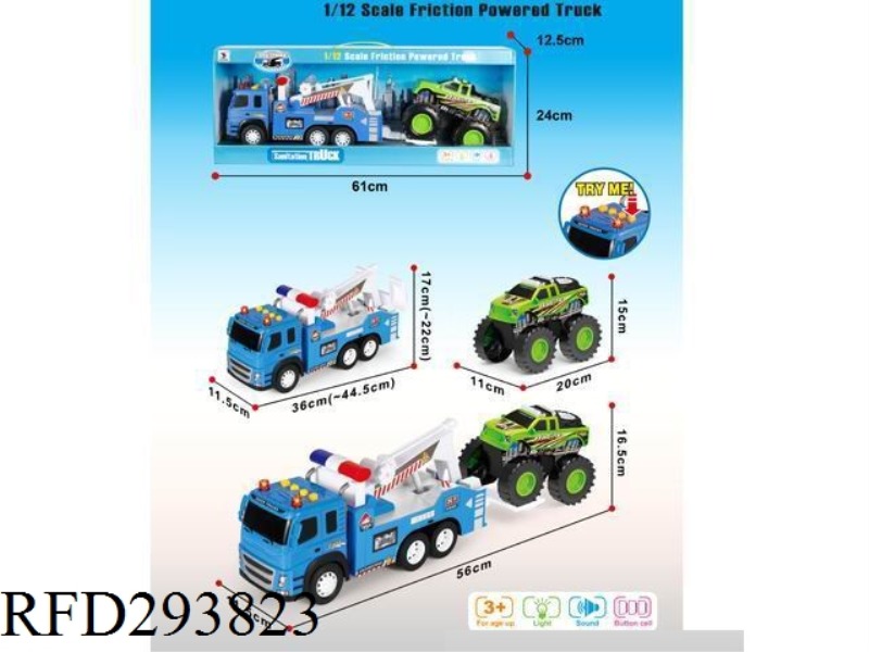 SLOW RESCUE TRUCK TOWING PICKUP TRUCK WITH IC LIGHT SOUND