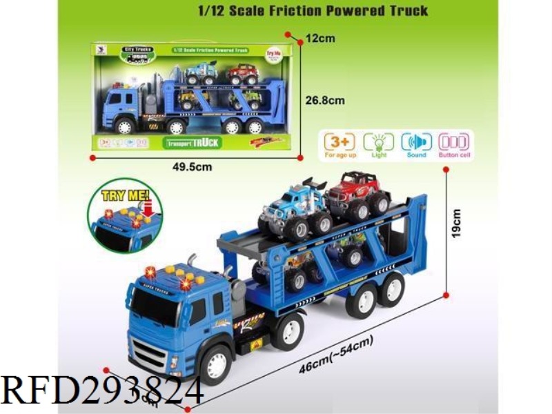 FRICTION TWIN-BED TRUCK TOWS 4 CROSS-COUNTRY WITH IC LIGHTS AND SOUNDS