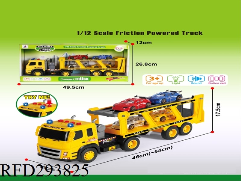 FRICTION CAR TOW 4 RACING CARS WITH IC LIGHTS AND SOUNDS