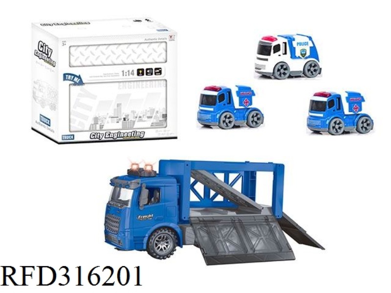 1:14 FRICTION POLICE CONTAINER TRUCK WITH LIGHT MUSIC