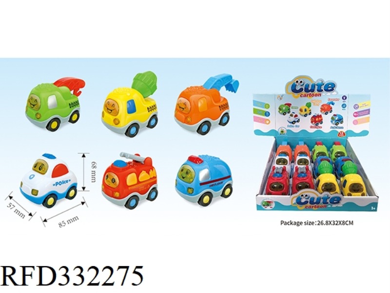 LIGHT AND MUSIC INERTIAL CARTOON CAR 12PCS