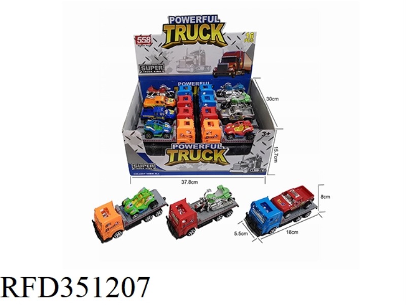18CM INERTIAL TRACTORS EACH CARRY 1 10/9/7 CM TAXI CAR/MOTORCYCLE/KARTING, 3 STYLES OF 3 COLORS-RED/
