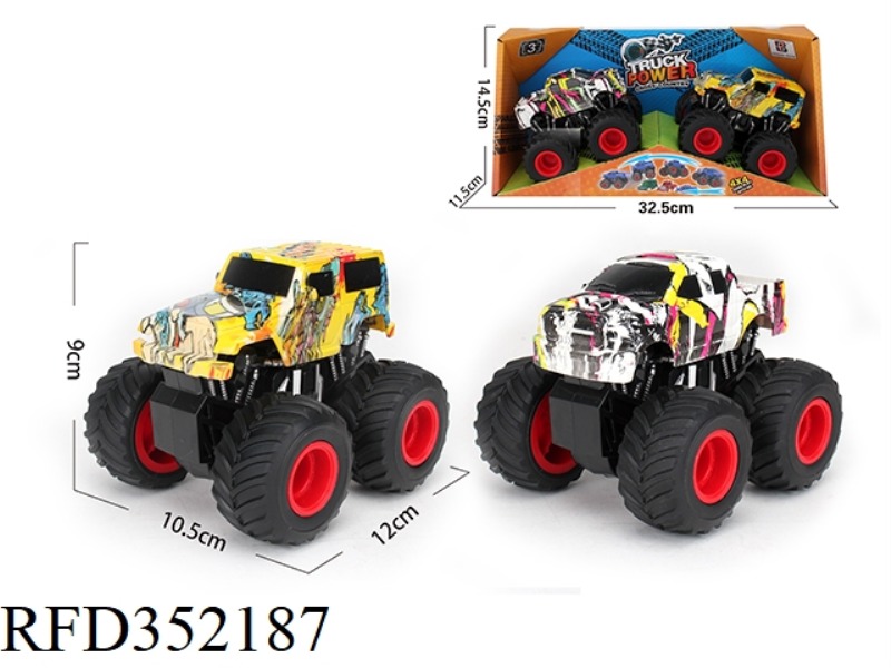 FOUR-DRIVE GRAFFITI INERTIAL ROTATING OFF-ROAD VEHICLE JEEP + 2 PICKUP TRUCK