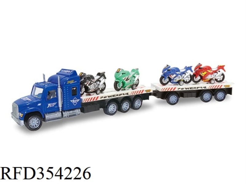 INERTIAL TRACTOR WITH 2 SECTIONS OF FLATBED (CARRYING 4 MOTORCYCLES)