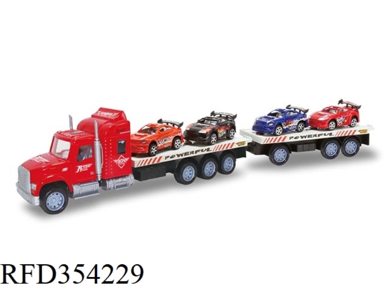 INERTIAL TRACTOR 2-SECTION FLATBED (CARRYING 4 RACING CARS)