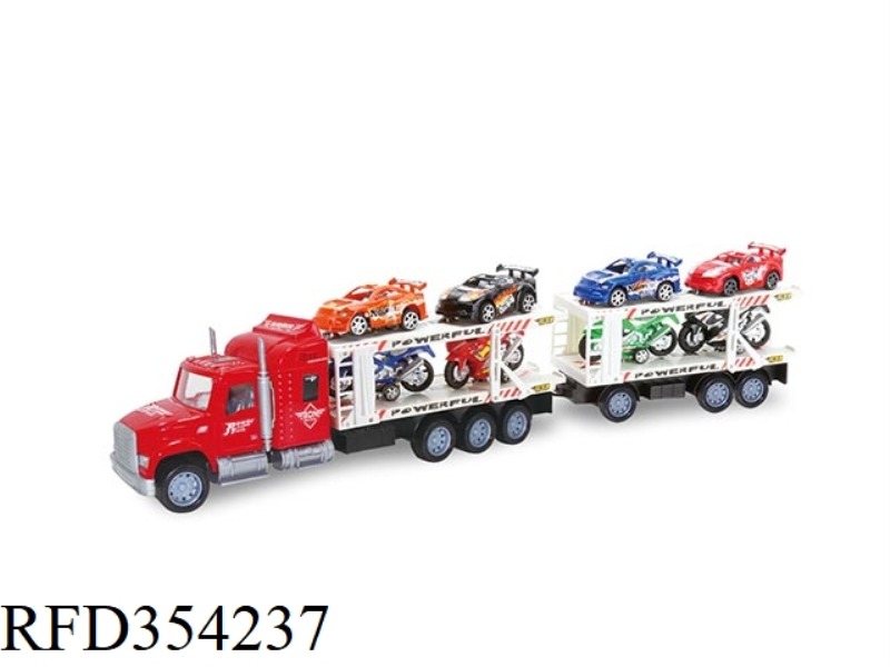 INERTIAL DOUBLE-DECK TRACTOR WITH 2 SECTIONS (CARRYING 4 MOTORCYCLES AND 4 RACING CARS)