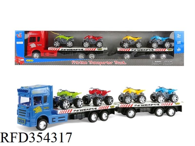 INERTIAL TRACTOR 2-SECTION FLATBED (CARRYING 4 BEACH MOTORCYCLES)